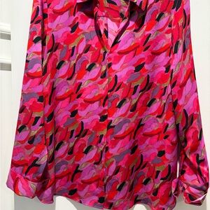 NIC+ZOE Pink and Red Patterned Blouse